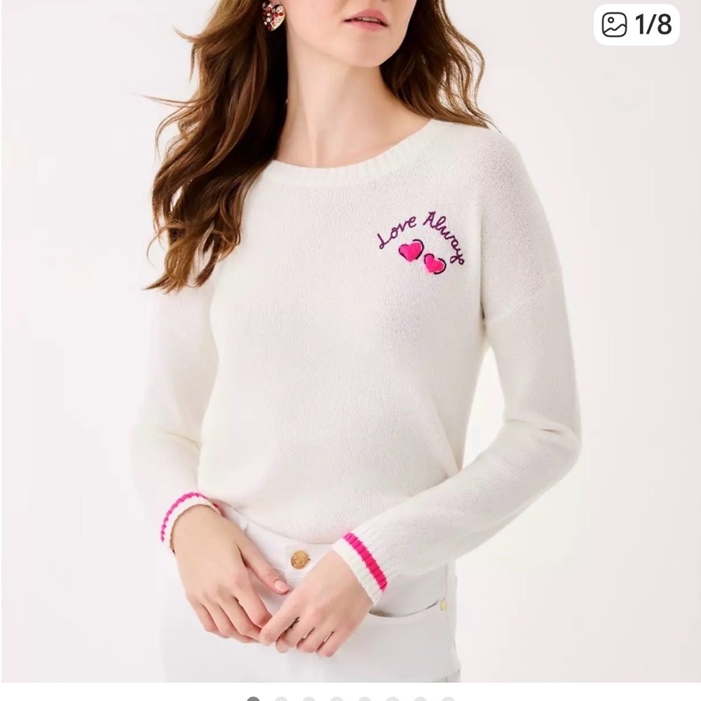 Lilly Pulitzer Valentines Pippy Sweater in Cocon White with Pink Details